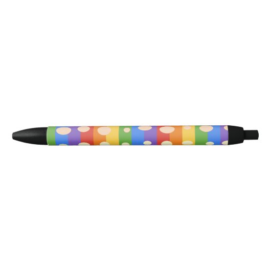 STYLO NOIR POINTS ARC-EN-CIEL RAYÉS (Devant)
