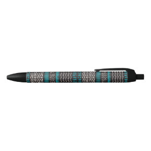 Stylo Noir Points Turquoises noirs Zigzags Motif