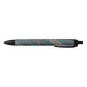 Stylo Noir Points Turquoises noirs Zigzags Motif (Bas)