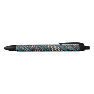 Stylo Noir Points Turquoises noirs Zigzags Motif