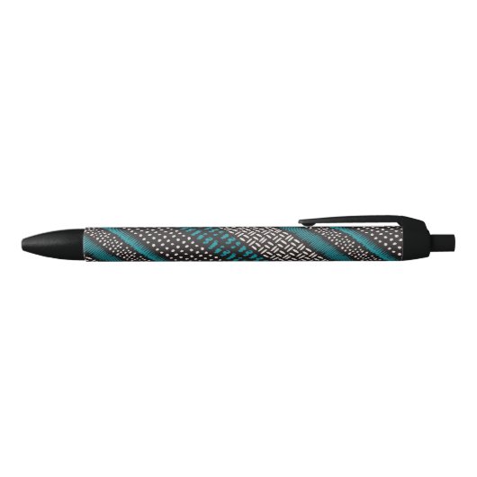 Stylo Noir Points Turquoises noirs Zigzags Motif (Haut)