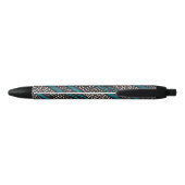 Stylo Noir Points Turquoises noirs Zigzags Motif (Dos)