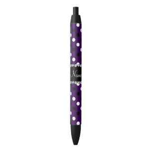 Stylo Noir Pois blanc noir pourpre nommé personnalisé