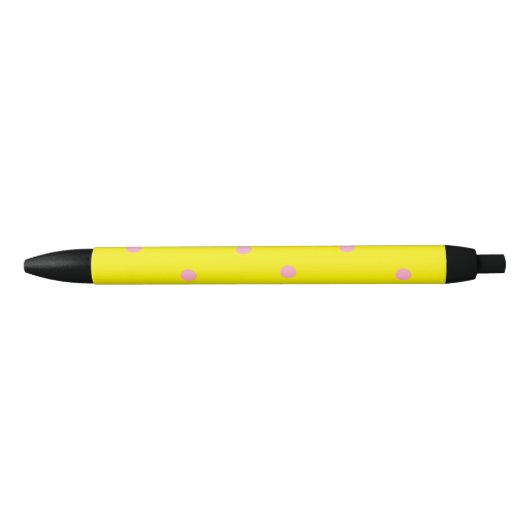 Stylo Noir Pois roses sur jaune (Devant)