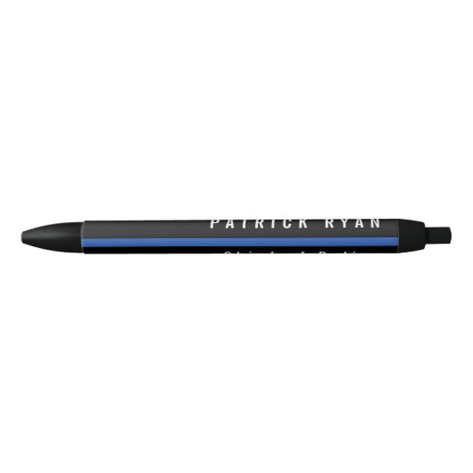 Stylo Noir Police Ligne Bleue Mince Nom Monogramme (Devant)