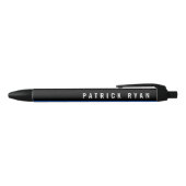 Stylo Noir Police Ligne Bleue Mince Nom Monogramme (Haut)