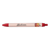 Stylo Noir Pomme Carton Rouge Sur Rose Avec Texte Personnalis (Devant)