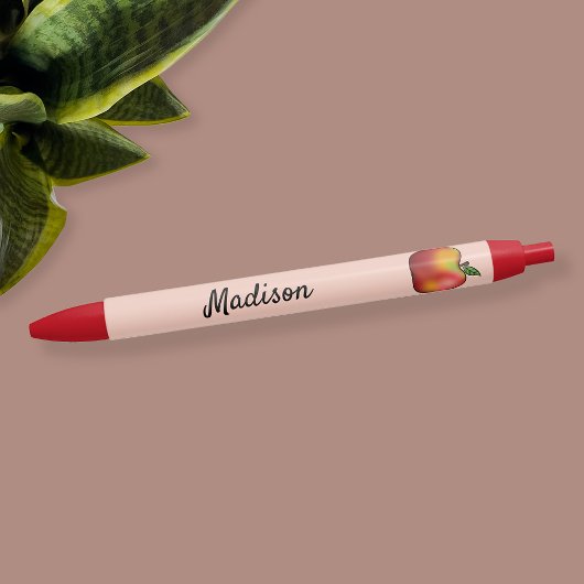 Stylo Noir Pomme Carton Rouge Sur Rose Avec Texte Personnalis