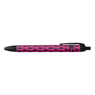 Stylo Noir Poodle noir personnalisé sur rose