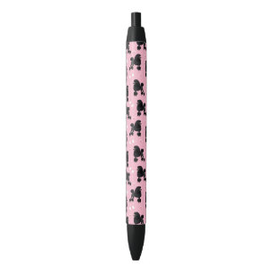 Stylo Noir Poodles noirs et vaches Motifs roses