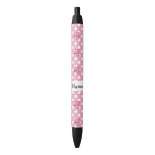 Stylo Noir Porc de nom personnalisé avec pois de cupcake