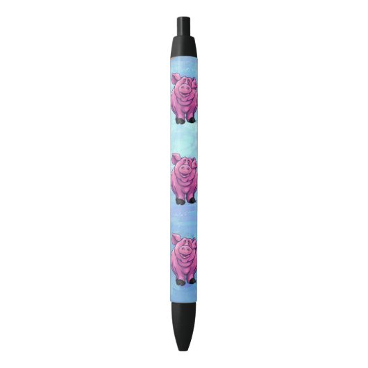 Stylo Noir Porc rose mignon sur l'écriture bleue (devant Vertical)