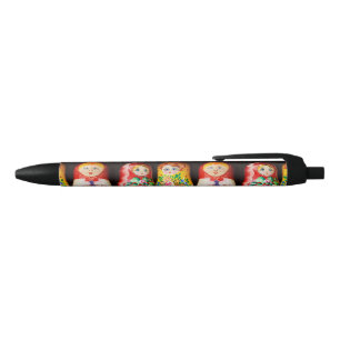 Stylo Noir Poupées colorées de Matryoshka
