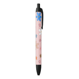 Stylo Noir Préppy rose coloré Flower Heart Y2K Motif