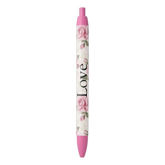 Stylo Noir Pretty Pink Roses (devant Vertical)