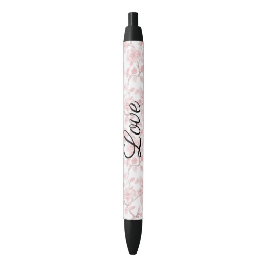 Stylo Noir Pretty Pink Roses Floral Love (devant Vertical)
