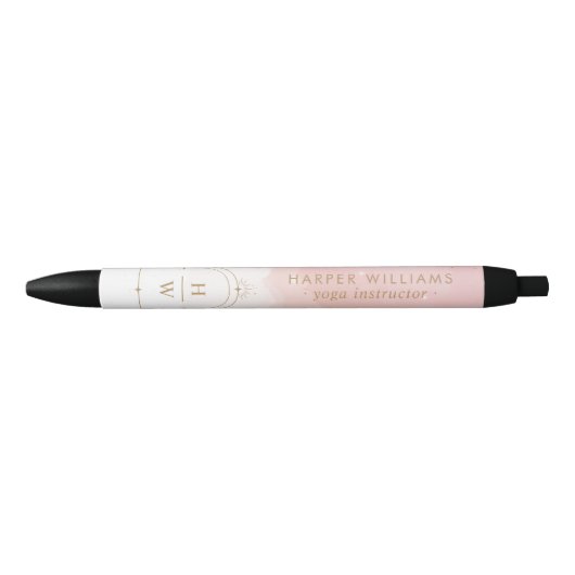 Stylo Noir Professeur de Yoga Monogramme Céleste | Rose Pâle (Devant)