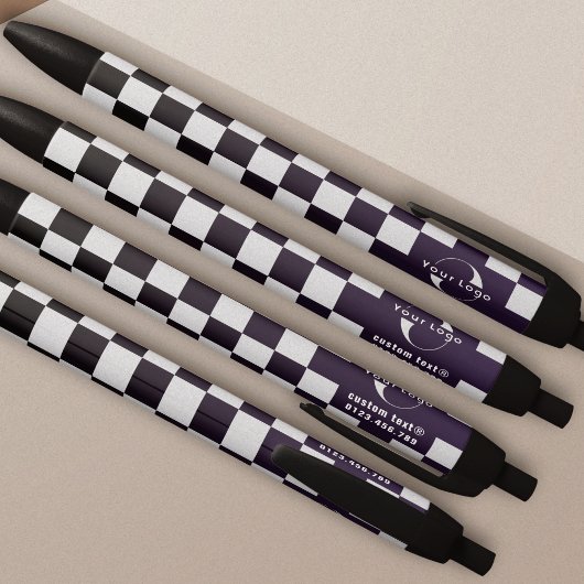 Stylo Noir Profond violet logo Entreprise marque Checkers