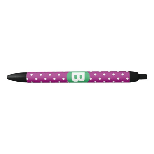 Stylo Noir Purple Polka Dot Pattern Green Monogram (Devant)