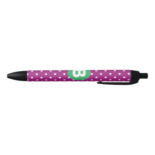 Stylo Noir Purple Polka Dot Pattern Green Monogram (Bas)