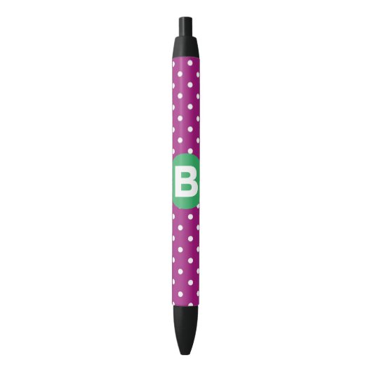 Stylo Noir Purple Polka Dot Pattern Green Monogram (devant Vertical)