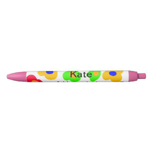Stylo Noir Rainbow flower pride amour ajouter nom texte lqbtq
