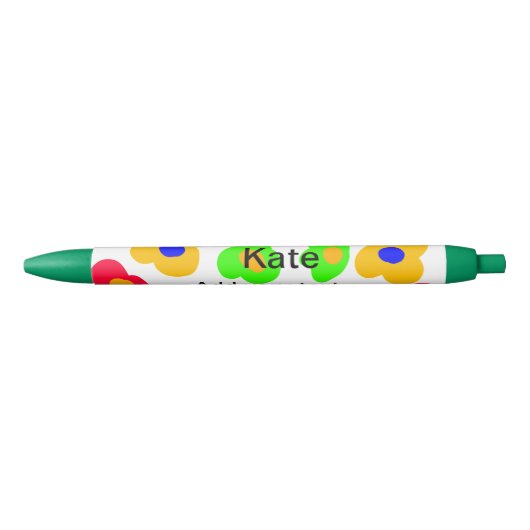 Stylo Noir Rainbow flower pride amour ajouter nom texte lqbtq (Devant)