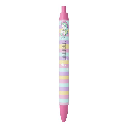 Stylo Noir Rainbow stripes Unicorn Stars École personnalisée (devant Vertical)