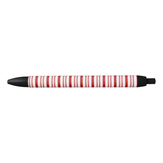 Stylo Noir Rayures de canne à bonbon rouges et blanches (Devant)