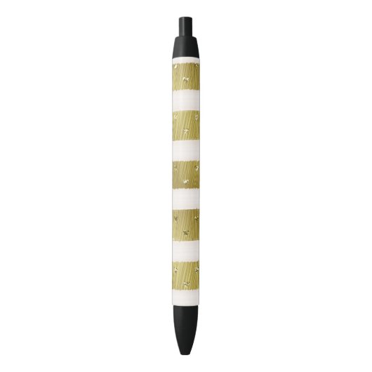 Stylo Noir Rayures de coeurs d'or (devant Vertical)