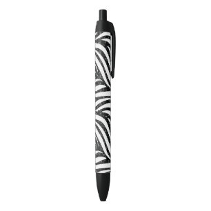 Stylo Noir Rayures de zèbre Imprimé de paillettes noires Anim