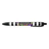 Stylo Noir Rayures et nom de coutume de bouquet d'automne (Bas)