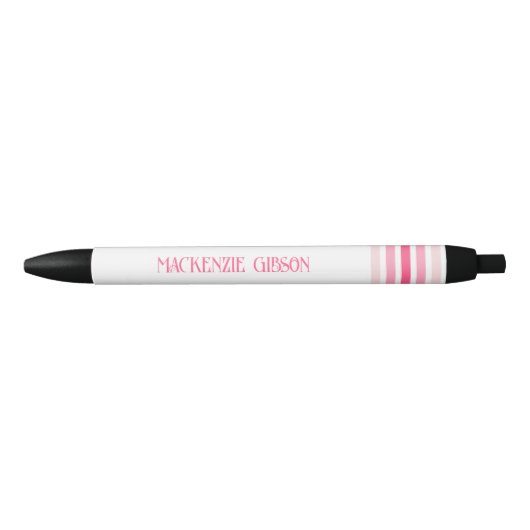 Stylo Noir Rayures minimalistes monogrammées rétro (Devant)