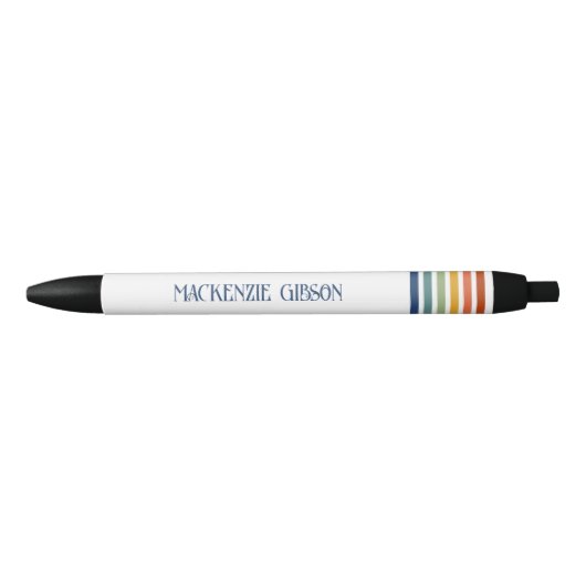 Stylo Noir Rayures minimalistes monogrammées rétro (Devant)