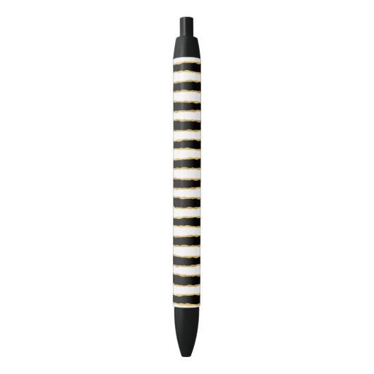 Stylo Noir Rayures noires d'or blanc (devant Vertical)