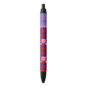 Stylo Noir Rayures rouges personnalisées de coeurs de porcs