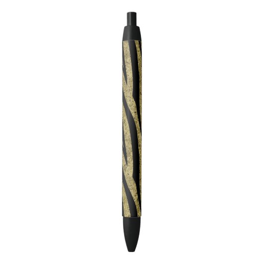 Stylo Noir Rayures scintillantes de zèbre de noir d'or (devant Vertical)