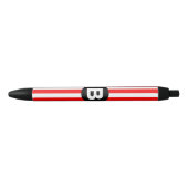 Stylo Noir Rayures verticales rouges et blanches Monogramme n (Devant)