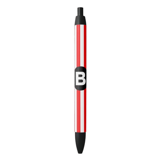 Stylo Noir Rayures verticales rouges et blanches Monogramme n (devant Vertical)
