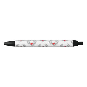 Stylo Noir Red Angel Coeur avec ailes