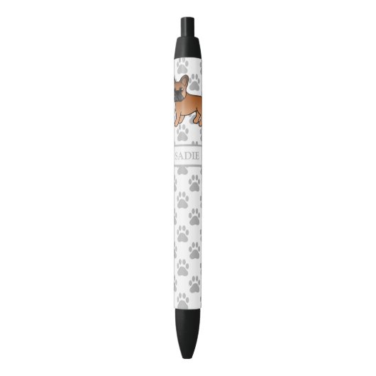 Stylo Noir Red French Bulldog mignon Dessin et nom (devant Vertical)