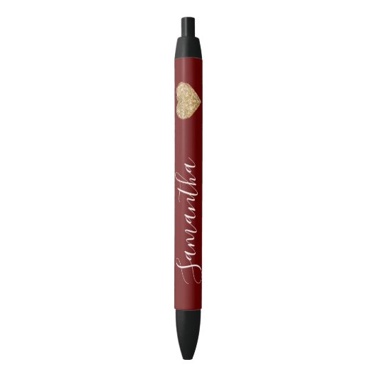 Stylo Noir Red Gold Parties scintillant Heart Nom personnalis (devant Vertical)