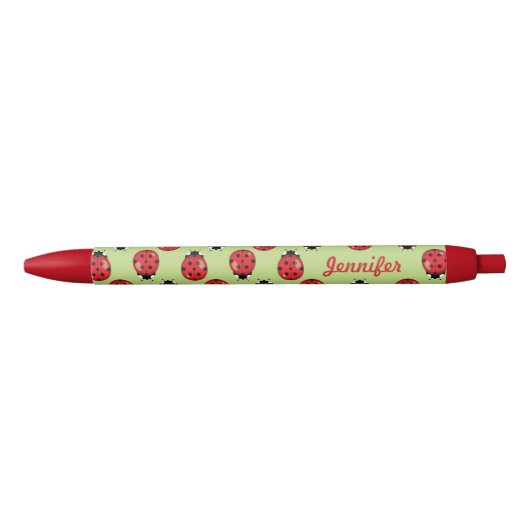 Stylo Noir Red Little Ladybugs Avec Nom Personnalisé (Devant)