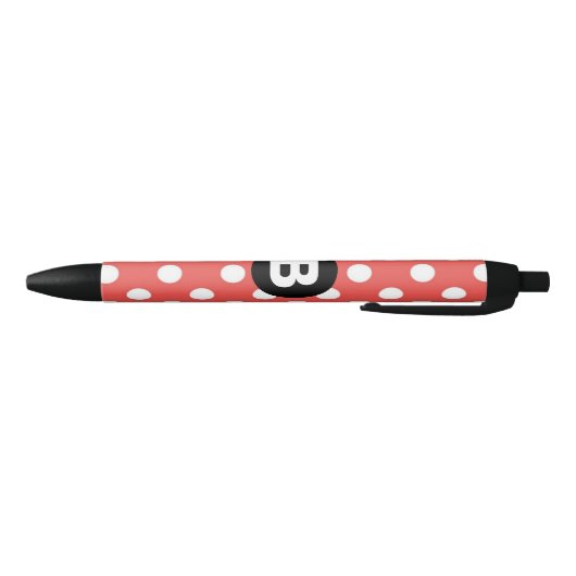 Stylo Noir Red Polka Dot Pattern Black Monogram (Bas)
