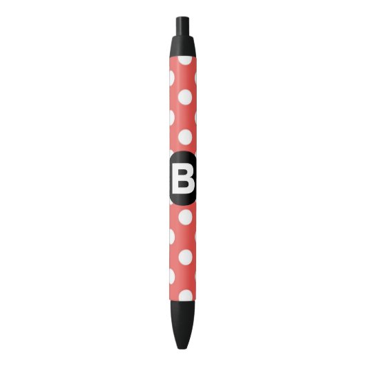 Stylo Noir Red Polka Dot Pattern Black Monogram (devant Vertical)