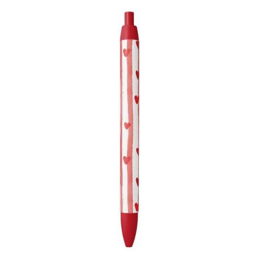 Stylo Noir Red Stripes & Coeurs (devant Vertical)
