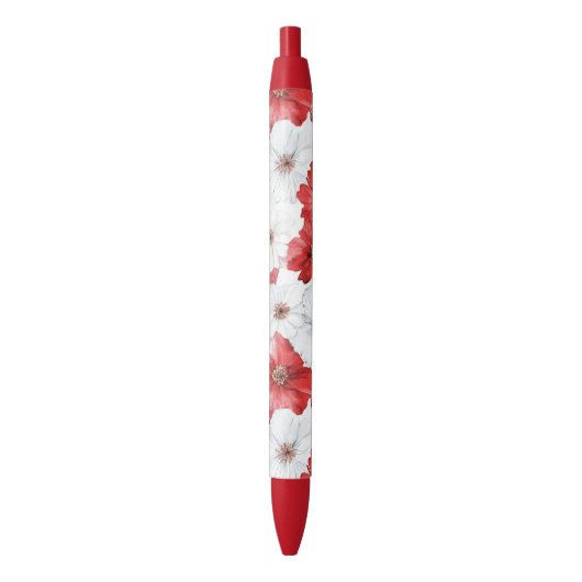 Stylo Noir Red White Flowers Wedding (devant Vertical)