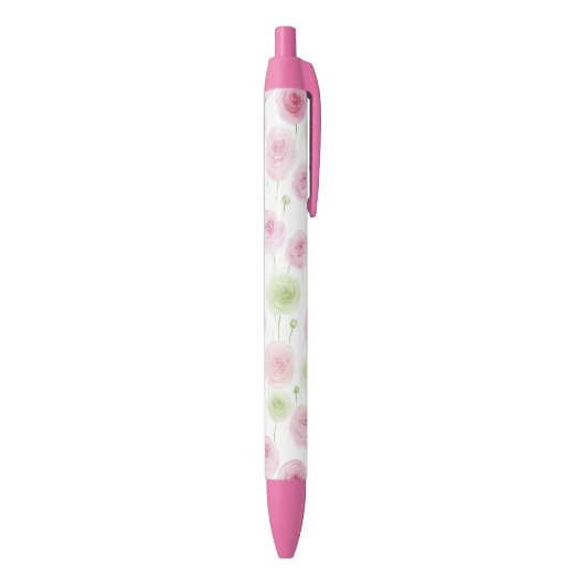 Stylo Noir Renoncule Florale Menthe Rose   (Bas (Vertical))
