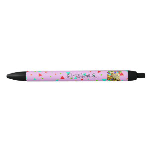 Stylo Noir Retour à l'école Nom personnalisé design ours rose