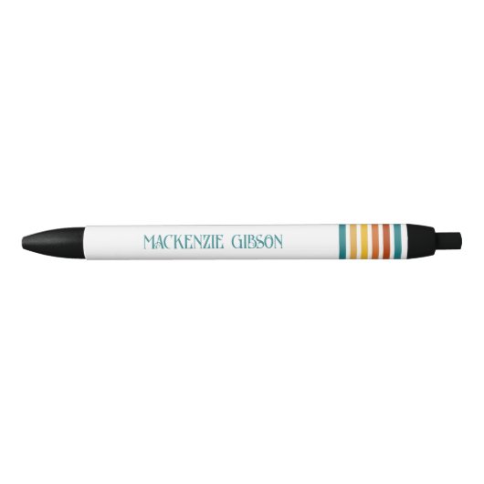 Stylo Noir Retro Monogrammed Minimalist Stripes (Devant)